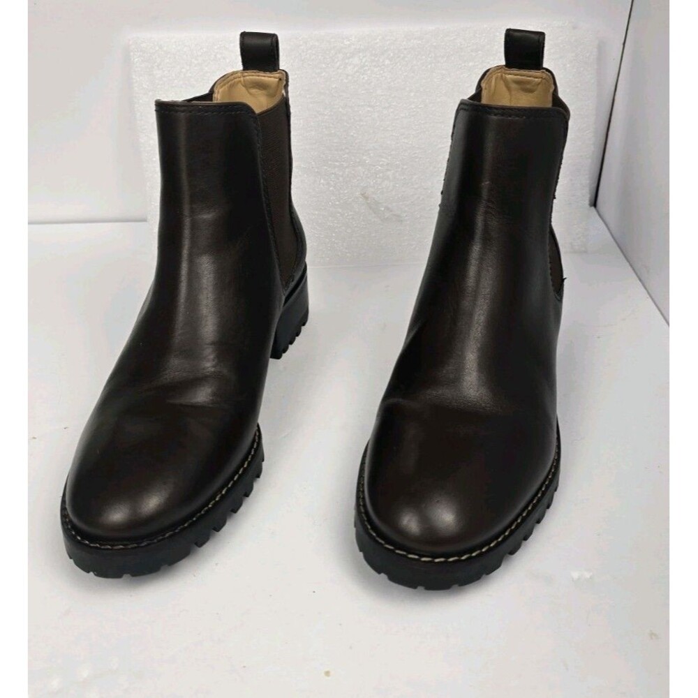 Women's Dark Brown Chelsea Ankle Boots Chunky Sole Elastic Side Panels Size 7M